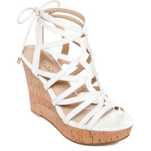 Guess White Wedge Croc print Back Lace-up Sandals 6M - Picture 1 of 6